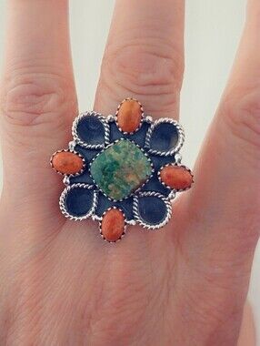 Orange Mohave Sonoran Turquoise 925 Sterling Silver Gemstone Ring